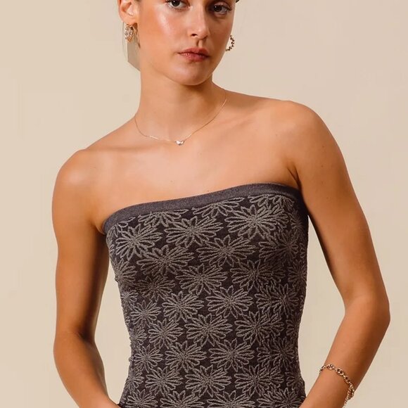 SO ME Jacquard Floral Two Tone Seamless Tube Top - Picture 9 of 16